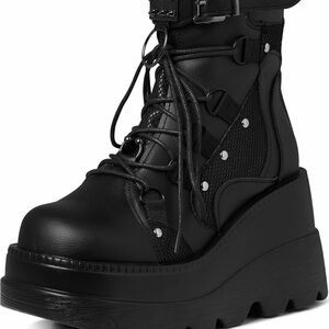 Black Platform Lace-Up Combat Boot - Women